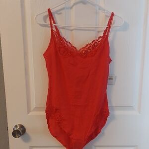 Free People Vibrant Red Lace Chemise Bodysuit NWT SIZE MED